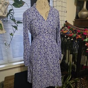Boden Long Sleeve Blue Floral Cotton Cottage Summer Dress